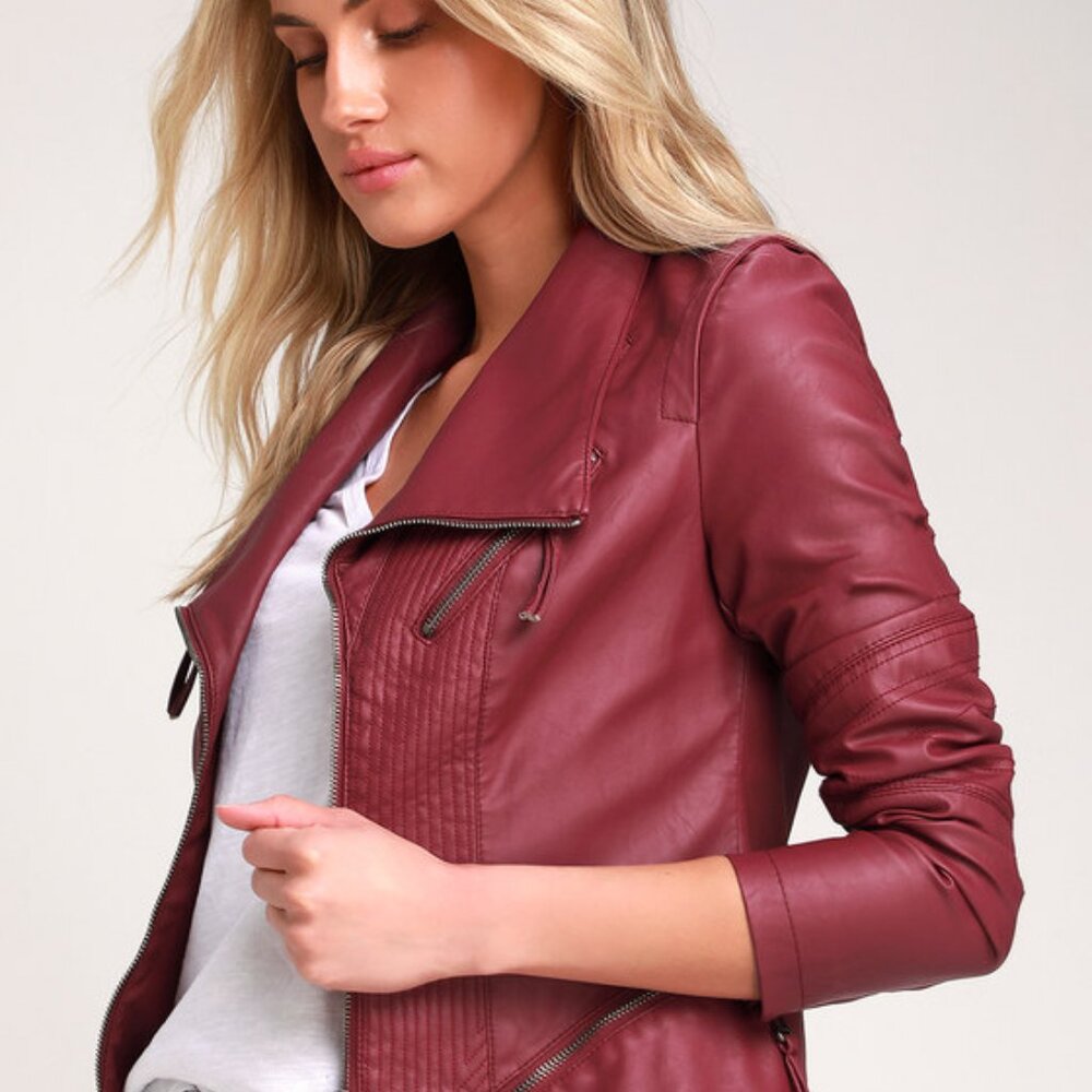 Lulus Up On A Tuesday Burgundy Vegan Leather Jacket Purple - Size S